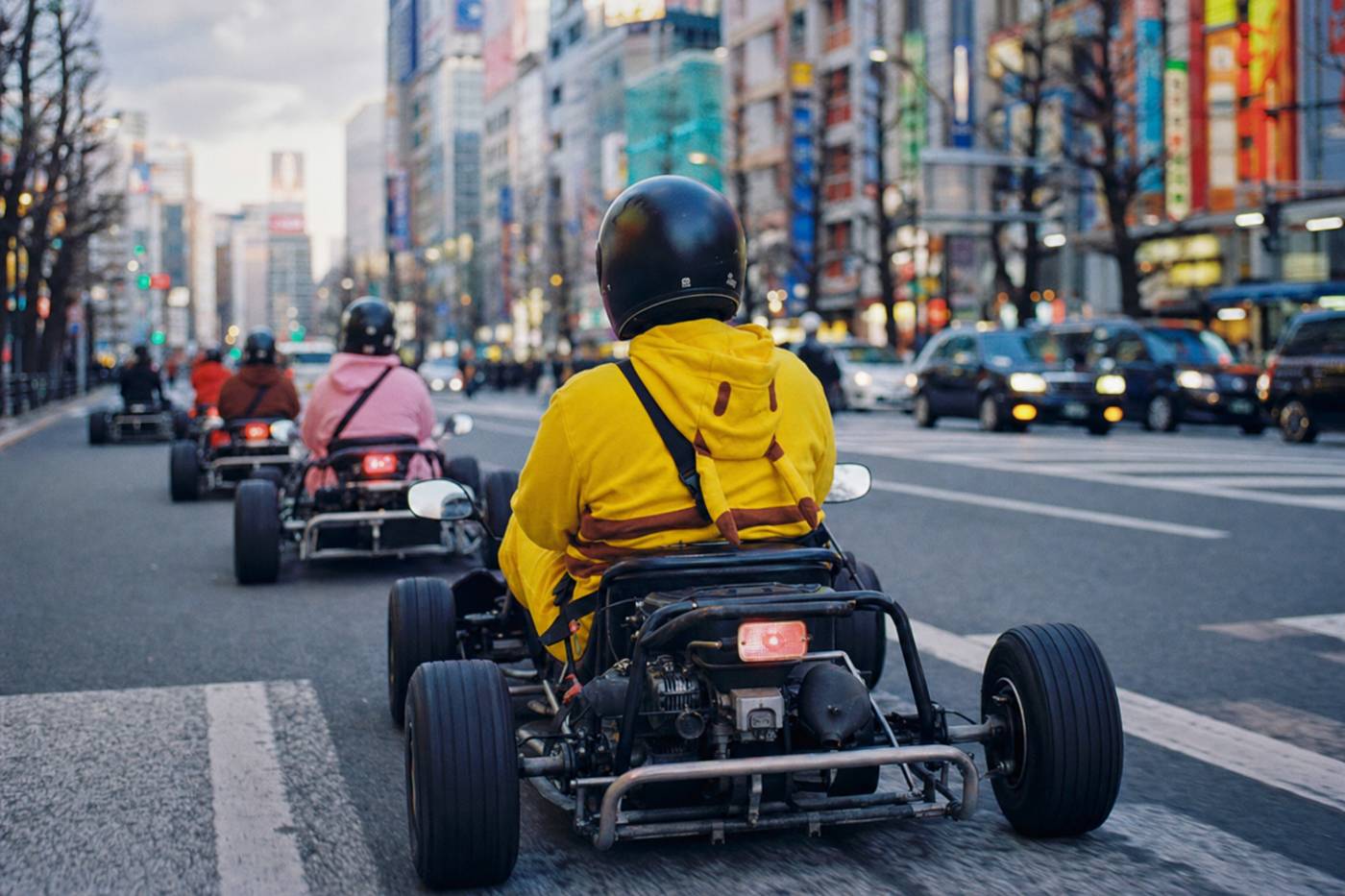 Street go-karts driving through Akihabara Electric Town in Tokyo