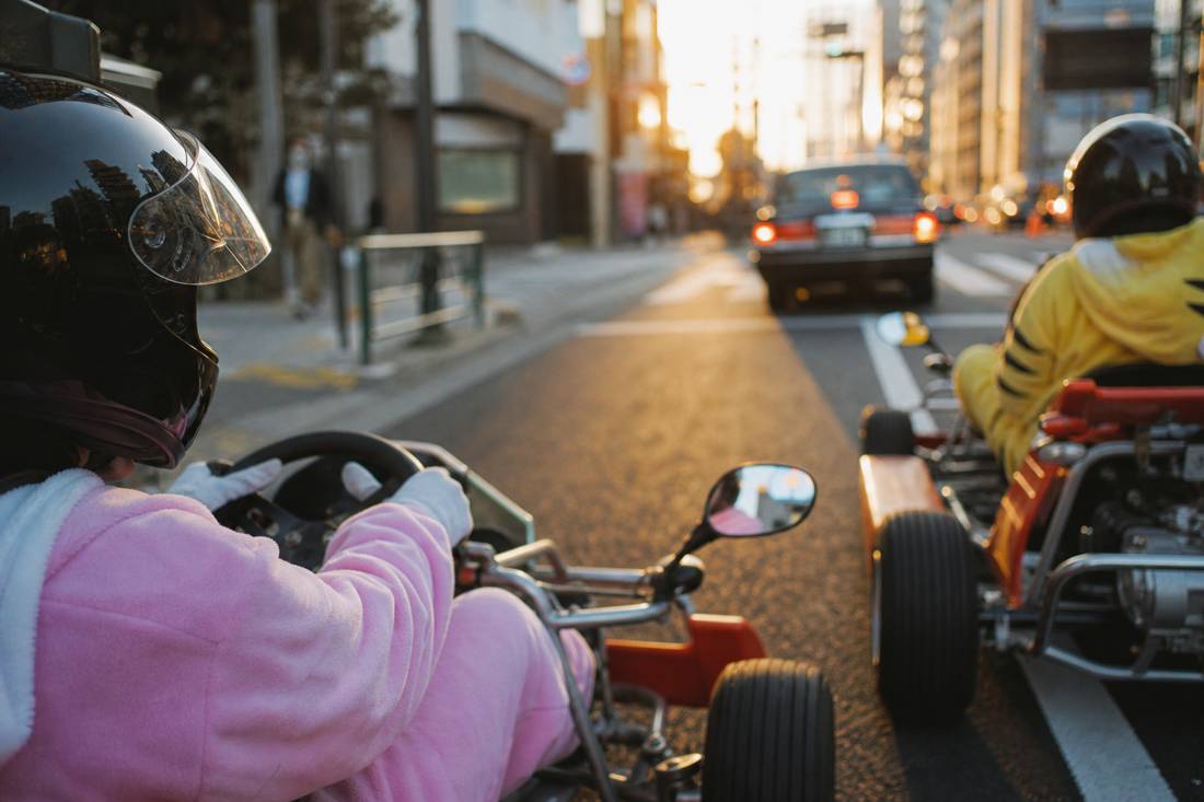 A first-timer gripping the wheel at a Tokyo red light