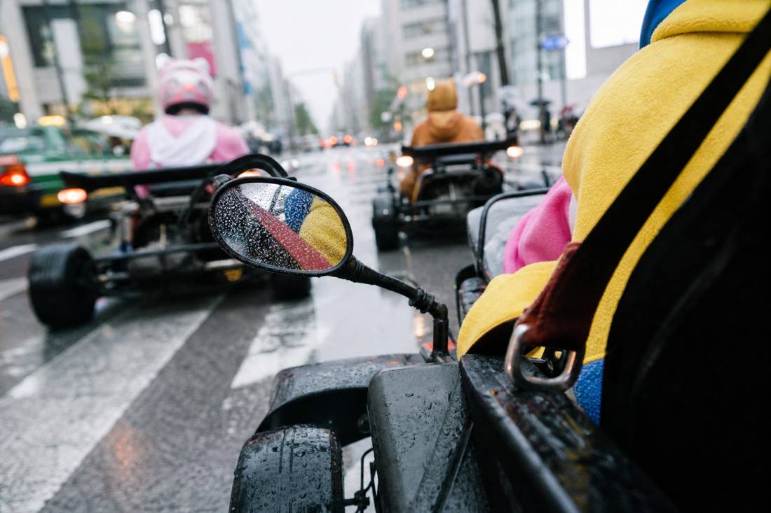 Close view of go-kart mirrors and belts