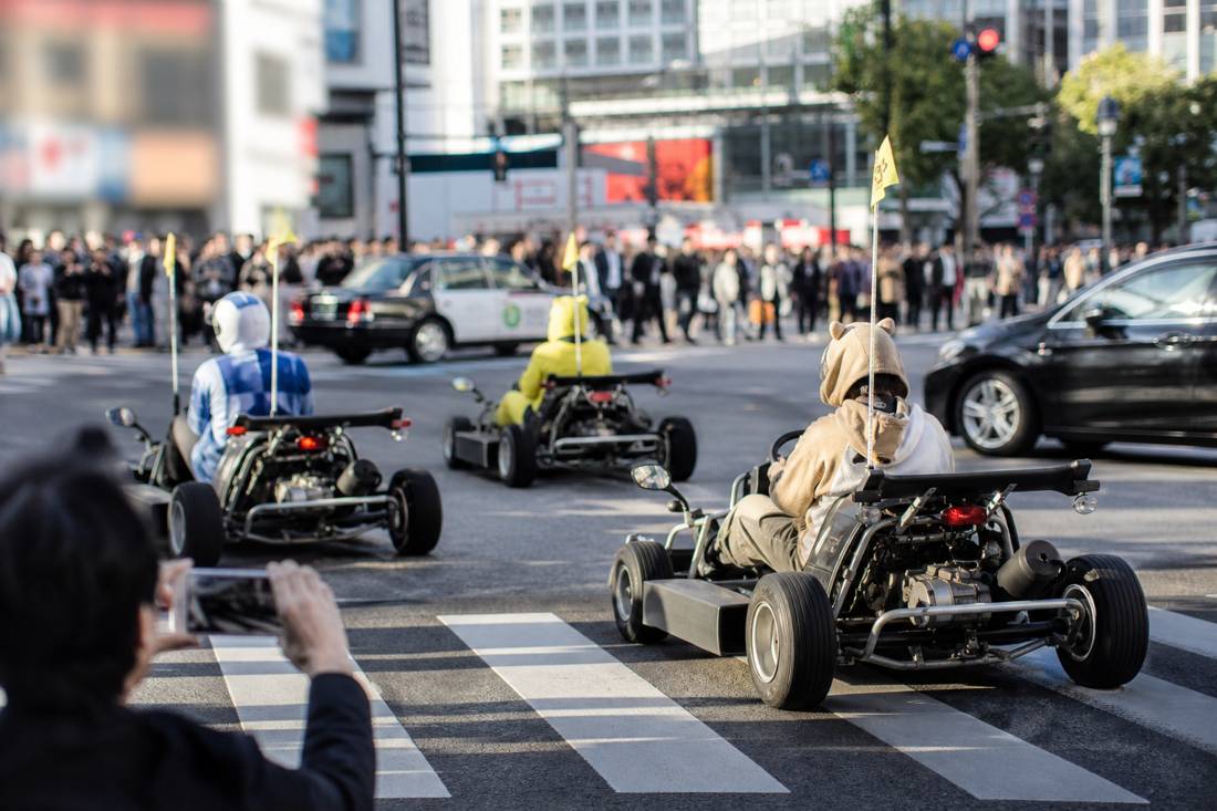 Go-karts crossing the Shibuya Scramble today